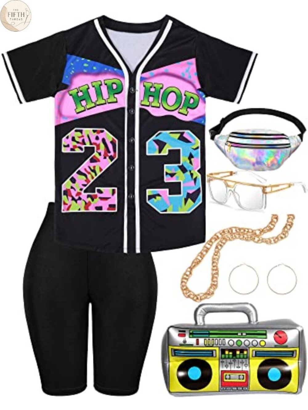 Haysandy 80s 90s Hip Hop Costume Kit Faux Gold Rope Chain Fanny Pack Women